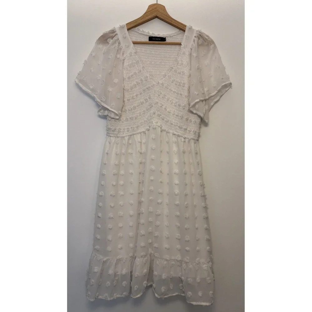 TECREW Women's Smocked Polka Dot Knee Length Chiffon Dress Size L Lined V-Neck